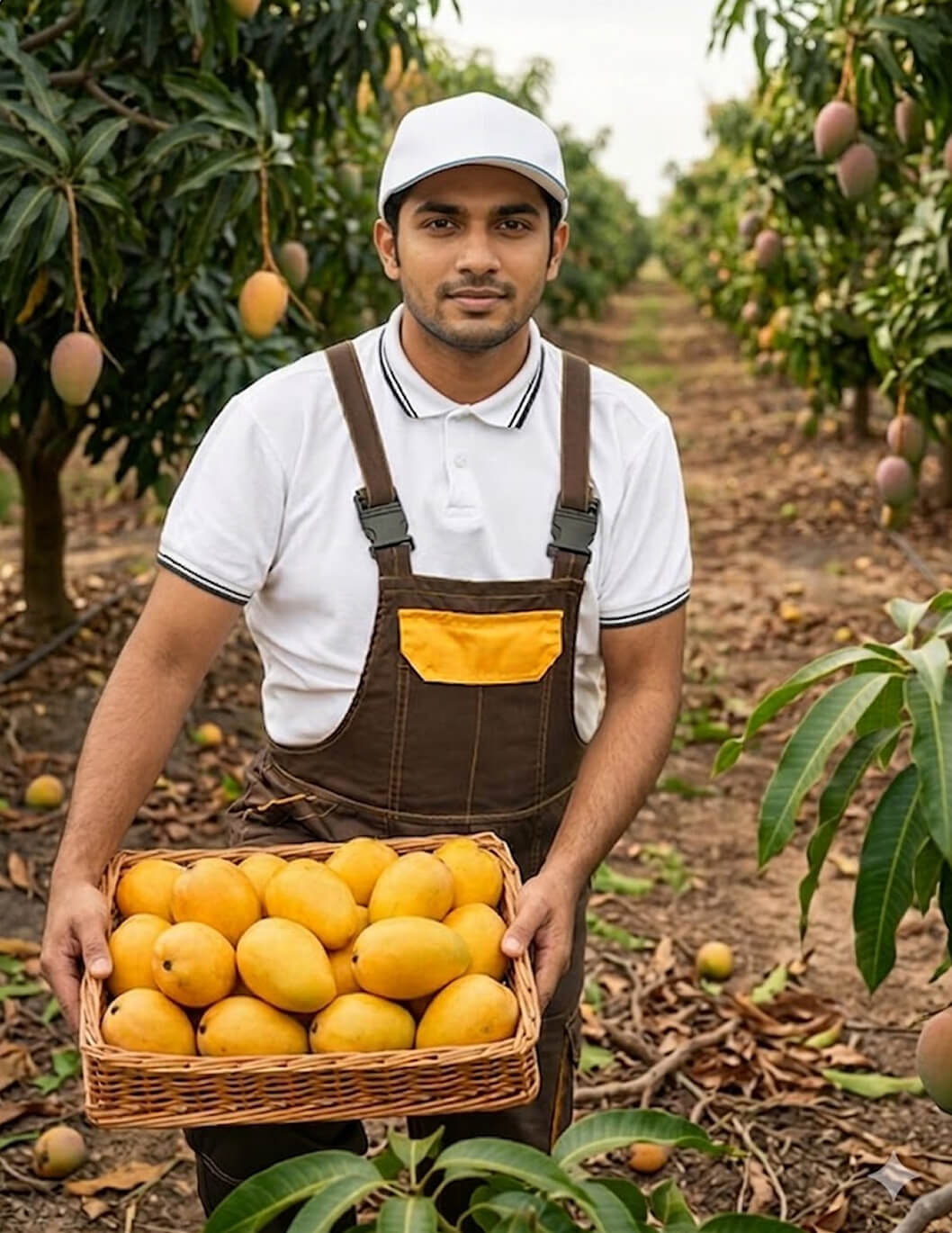Farmer carry fresh Mangoes from an orchard